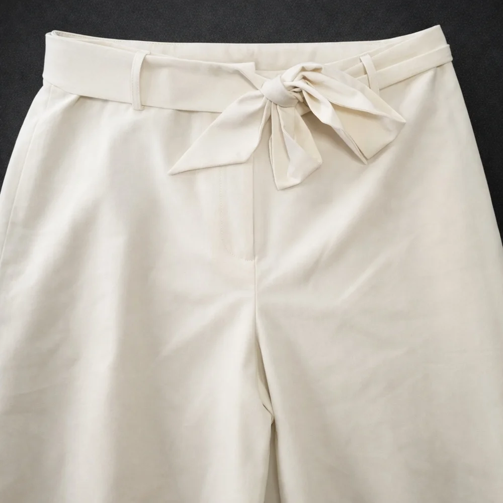 ANTONIO MELANI Jade Wide Leg Paperbag Waist Cropped Pants – Size 10 – Creamy Off